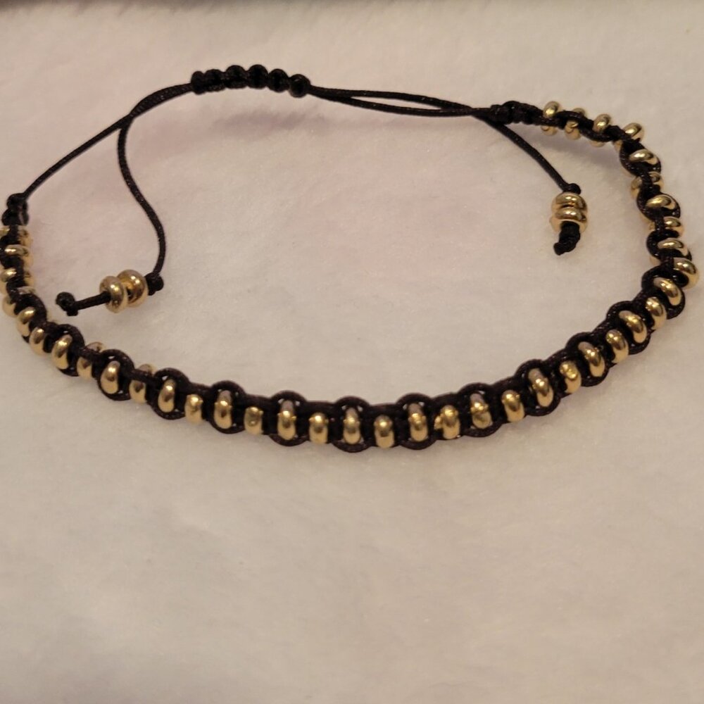 HANDMADE.  Elegant Brown and Gold Adjustable Bracelet